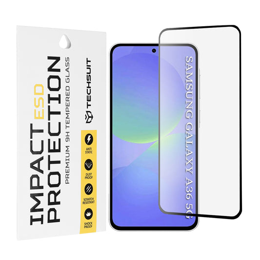 Techsuit schermbeschermfolie voor Samsung Galaxy A56 A566 / A36 A366, gehard glas, full glue, zwart