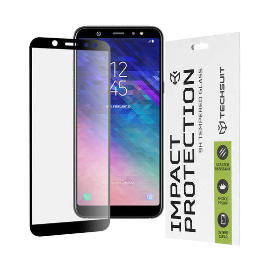 Techsuit schermbeschermfolie voor Samsung Galaxy A6 Plus (2018) A605, gehard glas, full glue, 111D, zwart