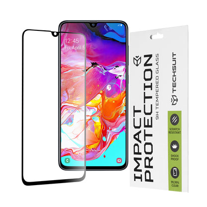 Techsuit schermbeschermfolie voor Samsung Galaxy A70s A707 / A90 5G A908 / A70 A705, gehard glas, full glue, 111D, zwart