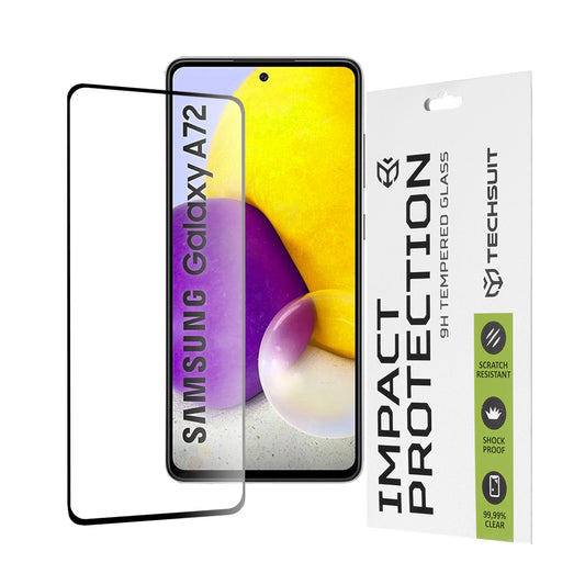 Techsuit schermbeschermfolie voor Samsung Galaxy A72 A725 / A72 5G A726, gehard glas, full glue, 111D, zwart