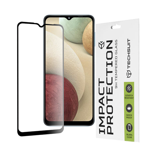 Techsuit schermbeschermfolie voor Samsung Galaxy F12 F127 / A12 Nacho A127 / M02 M022 / M12 M127, gehard glas, full glue, 111D, zwart