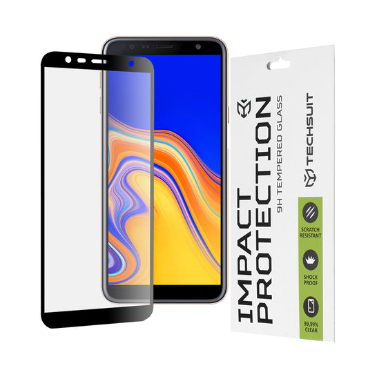 Techsuit schermbeschermfolie voor Samsung Galaxy J6+ J610 / J4 Plus (2018) J415, gehard glas, full glue, 111D, zwart