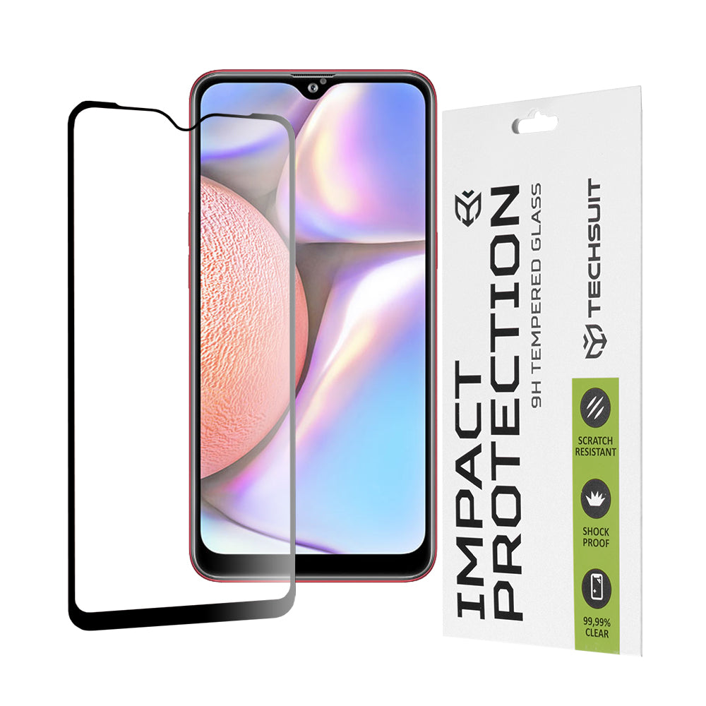 Techsuit schermbeschermfolie voor Samsung Galaxy M01s M017 / A10s A107 / A10 A105 / M10 M105, gehard glas, full glue, 111D, zwart
