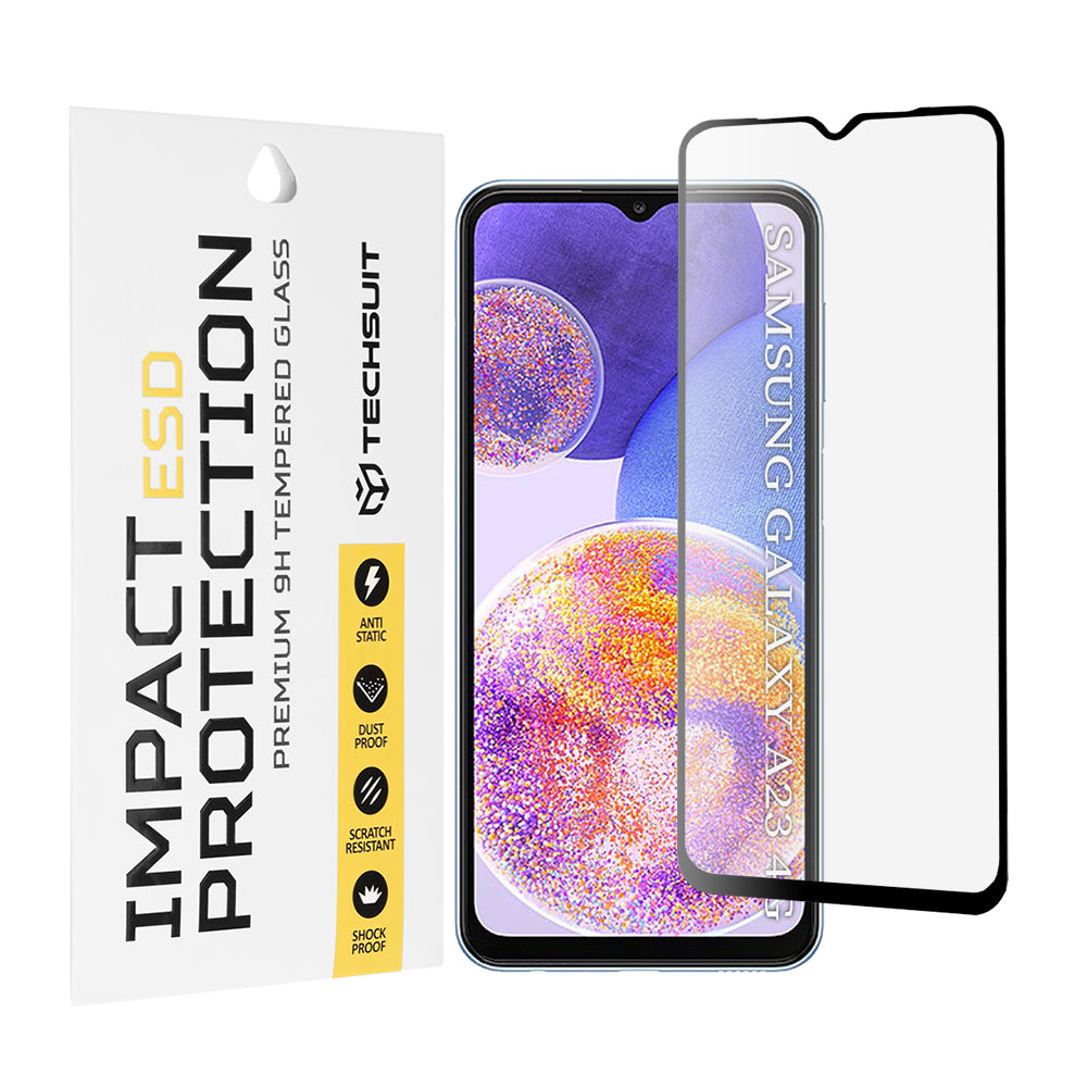 Techsuit schermbeschermfolie voor Samsung Galaxy M13 M135 / F13 E135 / A23 5G A236 / A23 A235 / M23 M236, gehard glas, full glue, zwart