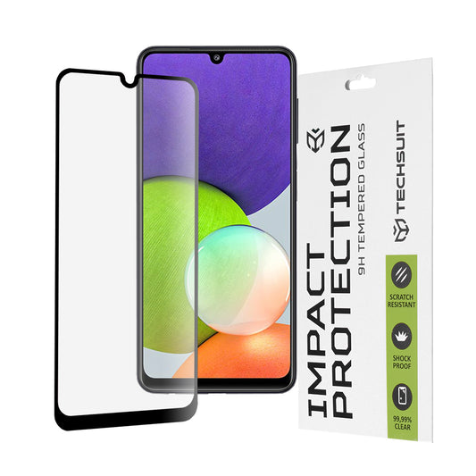 Techsuit schermbeschermfolie voor Samsung Galaxy M22 M225 / A22 A225, gehard glas, full glue, 111D, zwart