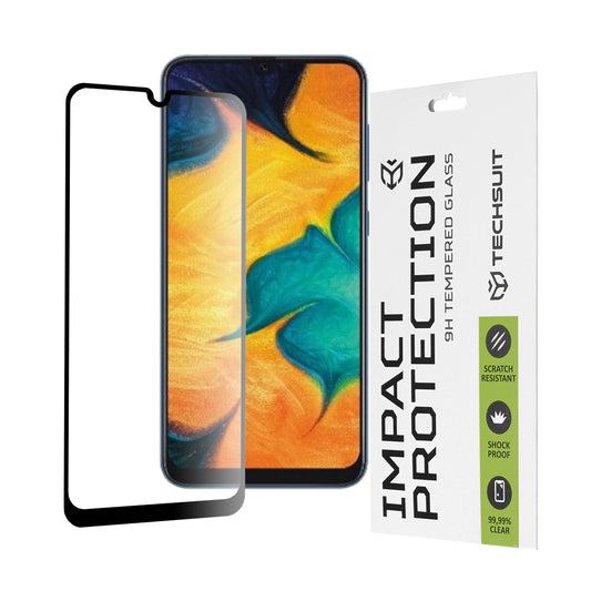 Techsuit schermbeschermfolie voor Samsung Galaxy M31 M315 / M21 M215 / A50s A507 / A30s A307, gehard glas, full glue, 111D, zwart