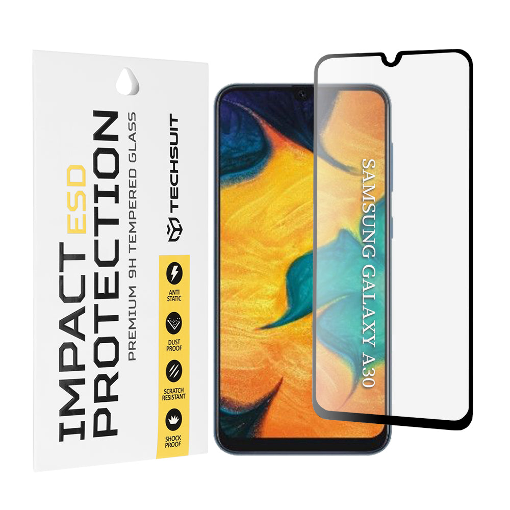 Techsuit schermbeschermfolie voor Samsung Galaxy M31 M315 / M21 M215 / A50s A507 / A30s A307 / M30s M307, gehard glas, volledige lijm, zwart