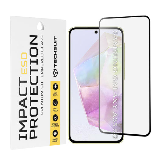 Techsuit schermbeschermfolie voor Samsung Galaxy M35 / A55 5G A556 / A35 5G A356, gehard glas, full glue, zwart