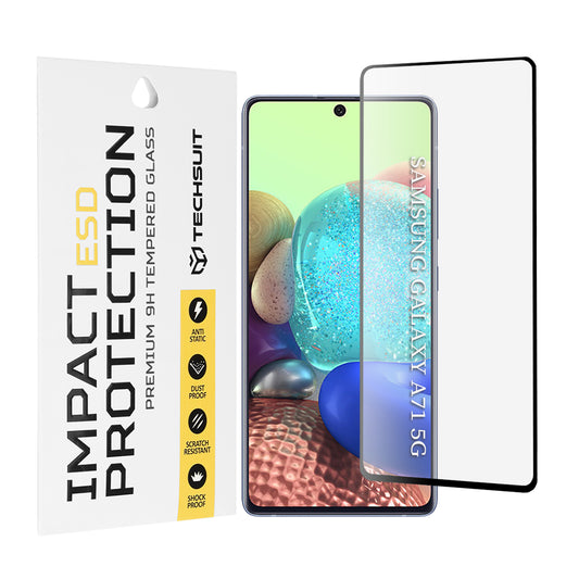 Techsuit schermbeschermfolie voor Samsung Galaxy M51 M515 / A71 5G A716 / Note10 Lite N770 / A71 A715, gehard glas, full glue, zwart