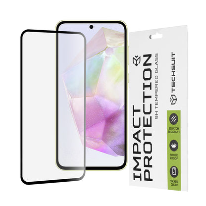 Techsuit schermbeschermfolie voor Samsung Galaxy M56 M566 / M35 / A55 5G A556 / A35 5G A356, gehard glas, full glue, 111D, zwart
