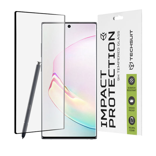Techsuit Screen Protector Film for Samsung Galaxy Note 10 5G N971 / Note10 N970, Tempered Glass, Full Glue, 111D, Black