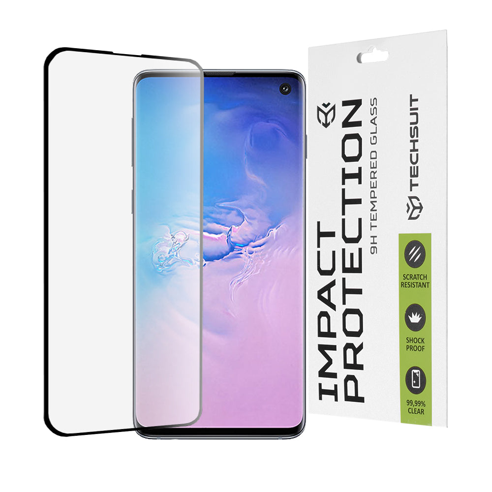 Techsuit schermbeschermfolie voor Samsung Galaxy S10 G973, gehard glas, full glue, 111D, zwart