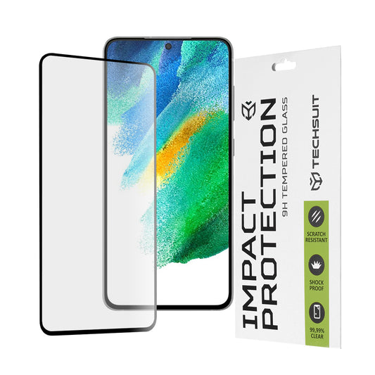 Techsuit schermbeschermfolie voor Samsung Galaxy S21 FE 5G G990, gehard glas, full glue, 111D, zwart