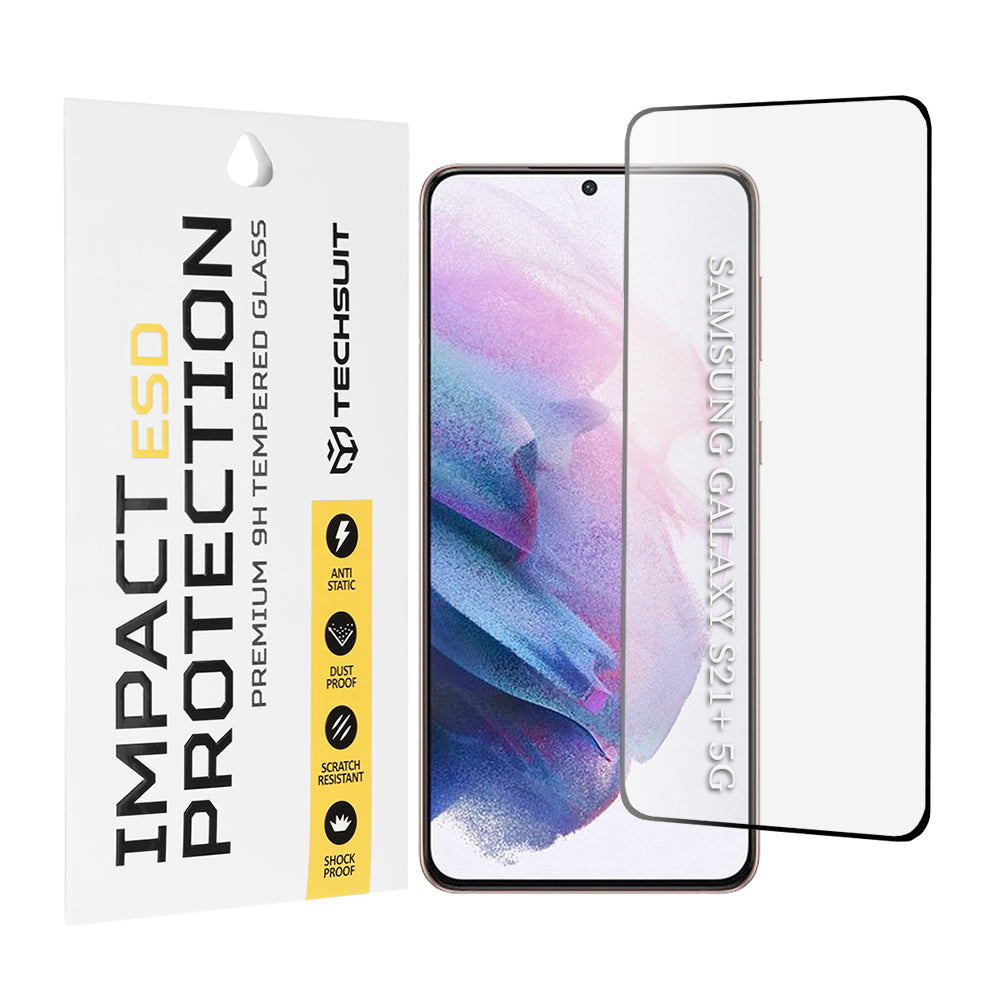 Techsuit schermbeschermfolie voor Samsung Galaxy S21+ 5G G996, gehard glas, full glue, zwart