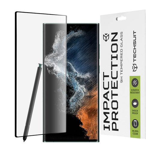 Techsuit schermbeschermfolie voor Samsung Galaxy S22 Ultra 5G S908, gehard glas, full glue, 111D, zwart