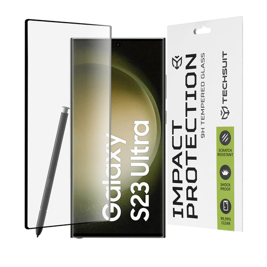 Techsuit schermbeschermfolie voor Samsung Galaxy S23 Ultra S918, gehard glas, full glue, 111D, zwart