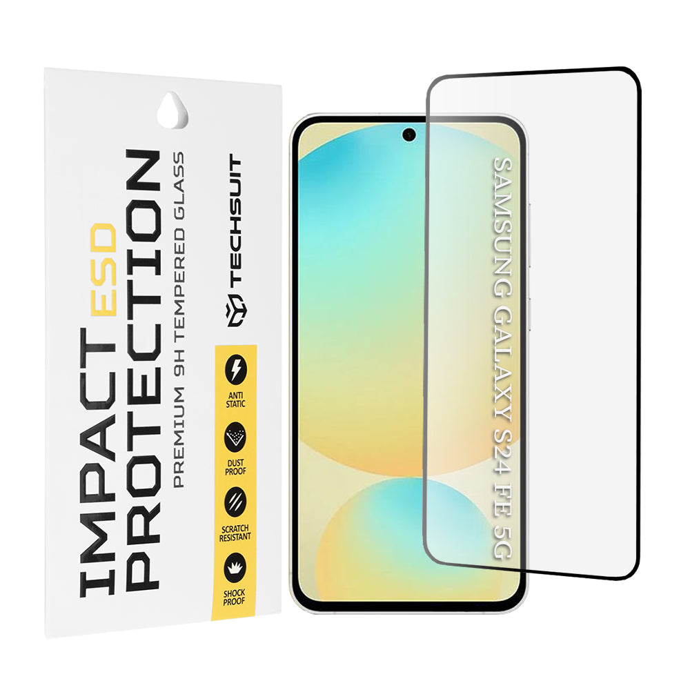 Techsuit schermbeschermfolie voor Samsung Galaxy S24 FE S721, gehard glas, volledige lijm, zwart