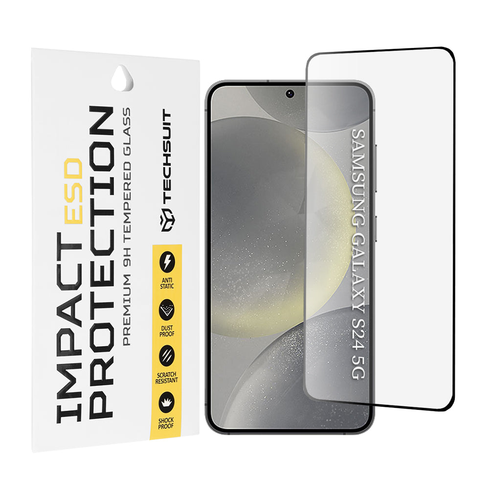 Techsuit schermbeschermfolie voor Samsung Galaxy S24 S921, gehard glas, full glue, zwart