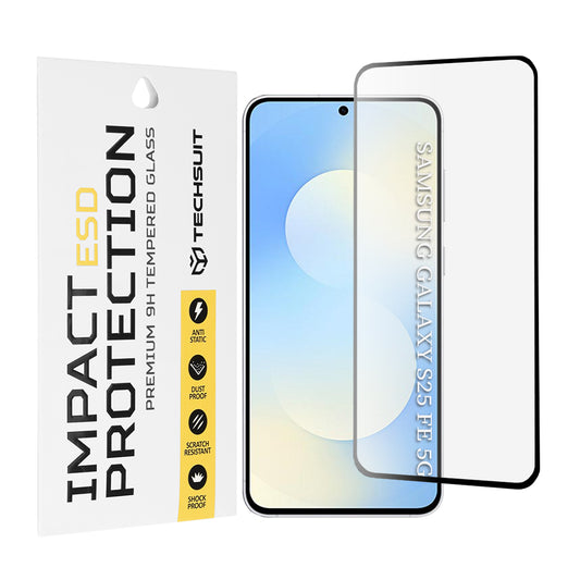 Techsuit schermbeschermfolie voor Samsung Galaxy S25 FE, gehard glas, full glue, zwart