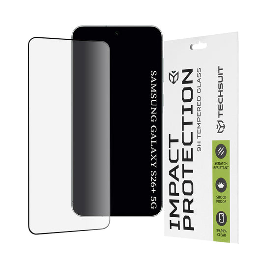 Schermbeveiligingsfolie Techsuit voor Samsung Galaxy S26 Plus, Gehard Glas, Volledige Lijm, 111D, Zwart