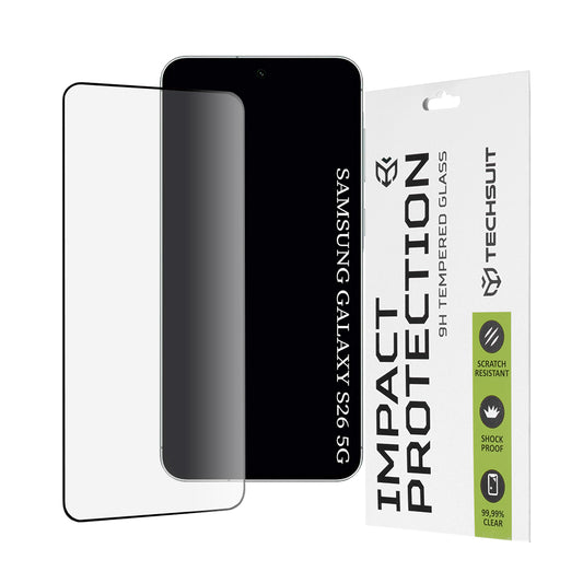 Schermbeveiligingsfolie Techsuit voor Samsung Galaxy S26, Gehard Glas, Volledige Lijm, 111D, Zwart