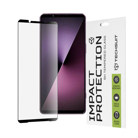 Techsuit schermbeschermfolie voor Sony Xperia 1 VII, gehard glas, full glue, 111D, zwart