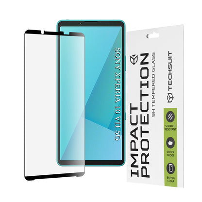 Techsuit schermbeschermfolie voor Sony Xperia 10 VII, gehard glas, full glue, 111D, zwart