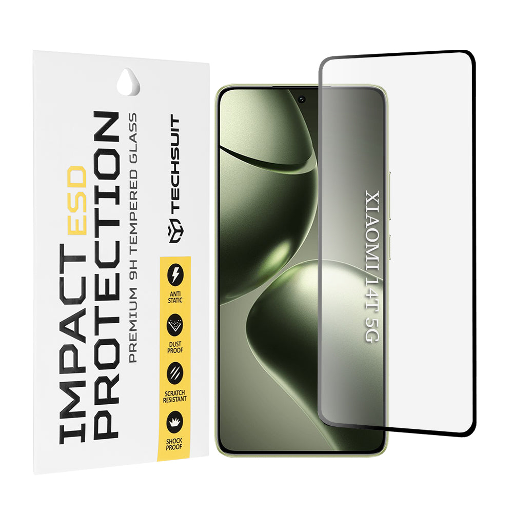 Techsuit schermbeschermfolie voor Xiaomi 14T Pro / 14T, gehard glas, volledige lijm, zwart