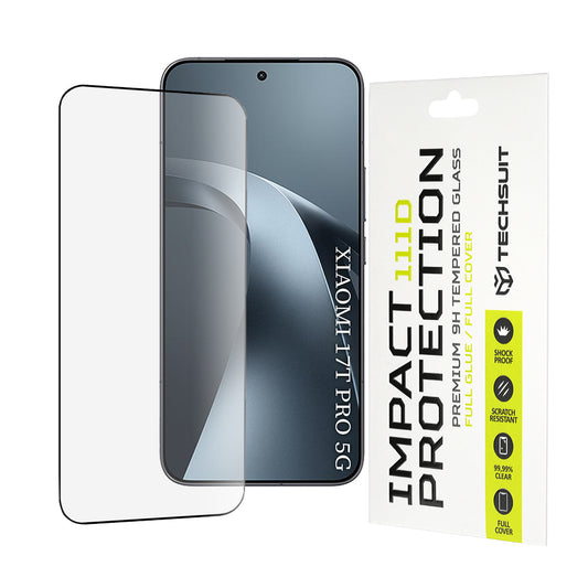 Techsuit schermbeschermfolie voor Xiaomi 17T Pro, gehard glas, full glue, 111D, zwart