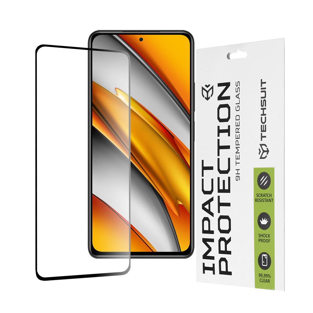 Techsuit schermbeschermfolie voor Xiaomi Poco F3 / Mi 11i, gehard glas, full glue, 111D, zwart