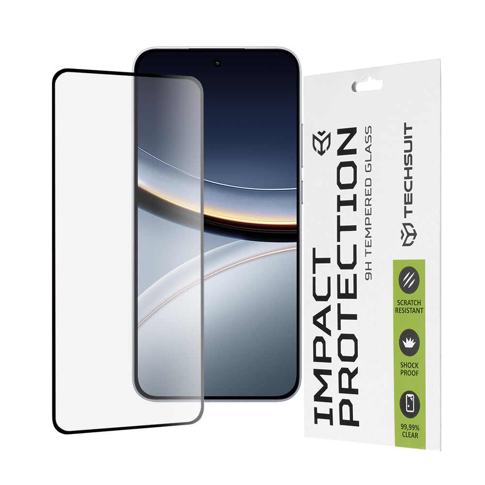 Techsuit schermbeschermfolie voor Xiaomi Poco F7, gehard glas, full glue, 111D, zwart