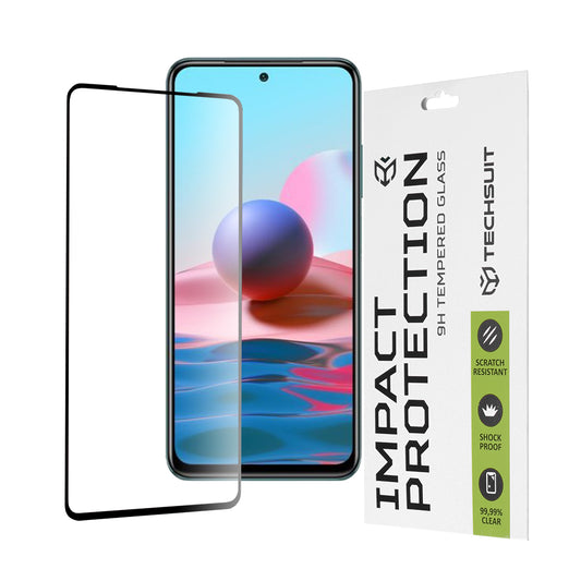 Techsuit schermbeschermfolie voor Xiaomi Poco M5s / Redmi Note 10S / Note 10, gehard glas, full glue, 111D, zwart