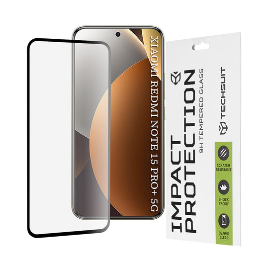 Techsuit schermbeschermfolie voor Xiaomi Poco M8 Pro / Redmi Note 15 Pro+ 5G, Gehard Glas, Full Glue, 111D, Zwart