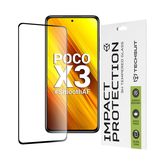 Techsuit schermbeschermfolie voor Xiaomi Poco X3 Pro / X3 NFC / X3, gehard glas, full glue, 111D, zwart