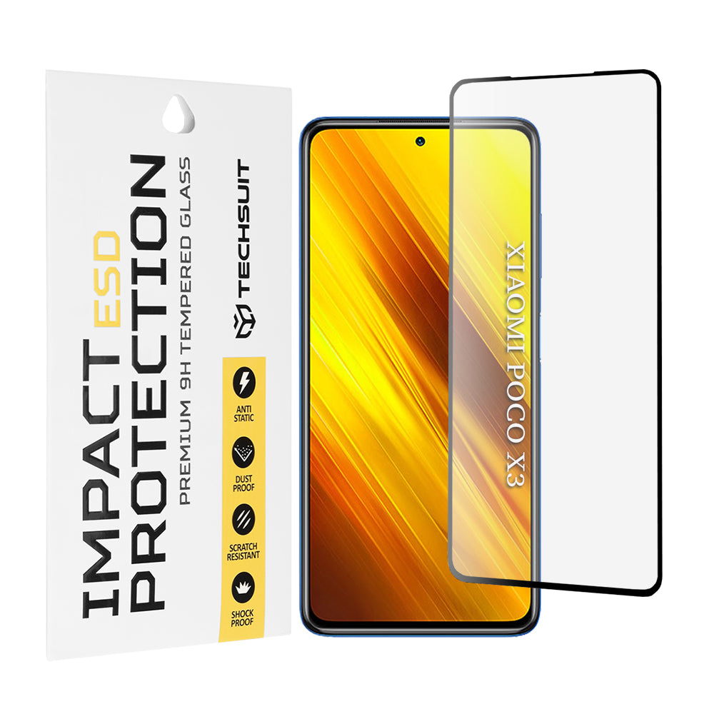 Techsuit schermbeschermfolie voor Xiaomi Poco X3 Pro / X3 NFC / X3, gehard glas, full glue, zwart