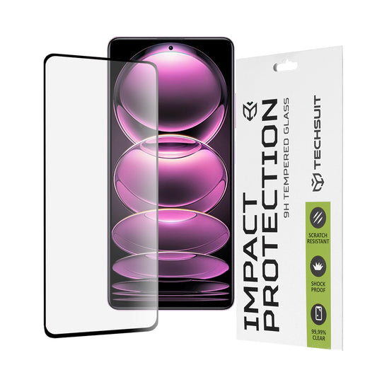 Techsuit schermbeschermfolie voor Xiaomi Poco X5 Pro / Redmi Note 12 Pro 5G / Note 12 Pro+, gehard glas, full glue, 111D, zwart