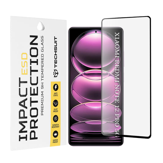 Techsuit schermbeschermfolie voor Xiaomi Poco X5 Pro / Redmi Note 12 Pro 5G / Note 12 Pro+, gehard glas, full glue, zwart