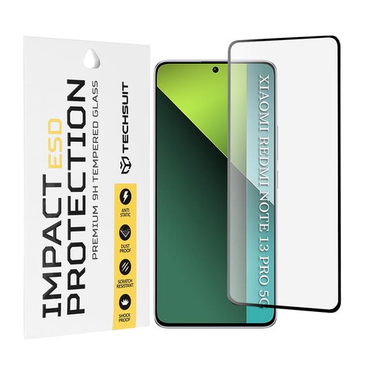 Techsuit schermbeschermfolie voor Xiaomi Poco X6 / Redmi Note 13 Pro 5G, gehard glas, volledige lijm, zwart