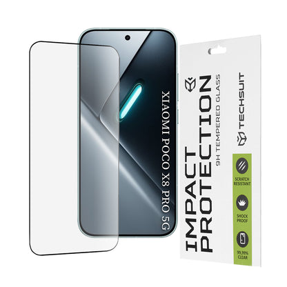 Beschermfolie Techsuit Scherm voor Xiaomi Poco X8 Pro, Gehard Glas, Volledige Lijm, 111D, Zwart