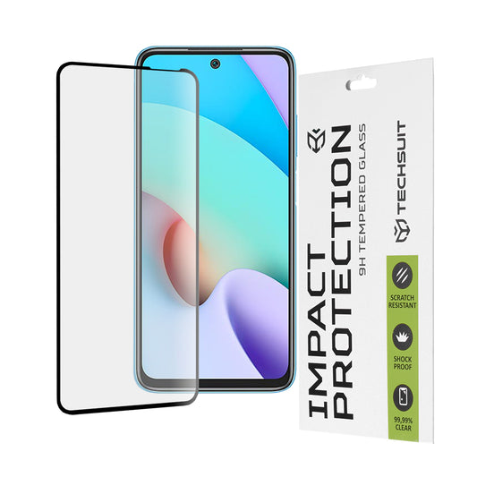 Techsuit schermbeschermfolie voor Xiaomi Redmi 10 2022 / 10 (2021), gehard glas, full glue, 111D, zwart
