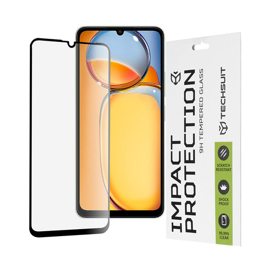 Techsuit schermbeschermfolie voor Xiaomi Redmi 13C 5G / 13C / Poco C65, gehard glas, full glue, 111D, zwart