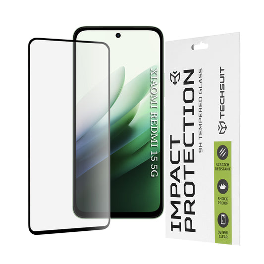 Techsuit schermbeschermfolie voor Xiaomi Redmi 15 5G / 15 4G, gehard glas, full glue, 111D, zwart