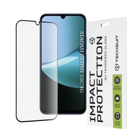 Techsuit schermbeschermfolie voor Xiaomi Redmi 15C 5G / 15C 4G, gehard glas, full glue, 111D, zwart