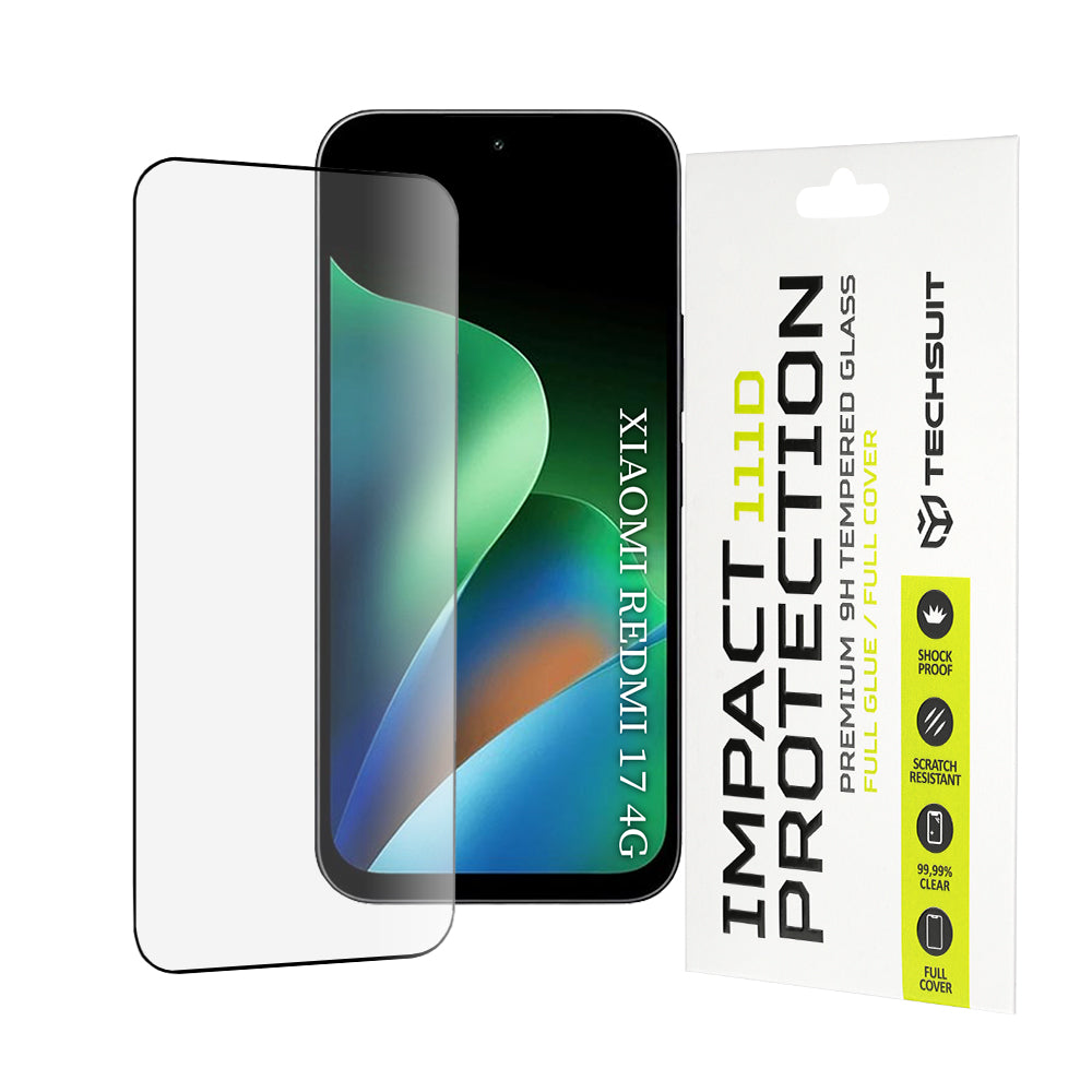 Techsuit schermbeschermfolie voor Xiaomi Redmi 17 5G / 17 4G, gehard glas, full glue, 111D, zwart