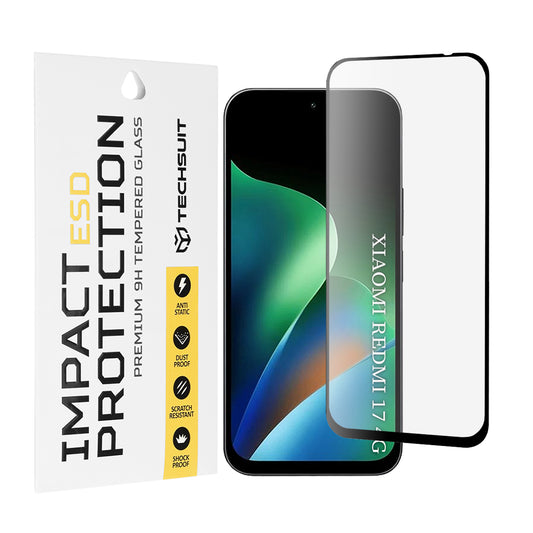 Techsuit schermbeschermfolie voor Xiaomi Redmi 17 5G / 17 4G, gehard glas, full glue, zwart
