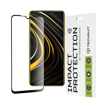 Techsuit schermbeschermfolie voor Xiaomi Redmi 9 Power / 9T / Poco M3, gehard glas, full glue, 111D, zwart