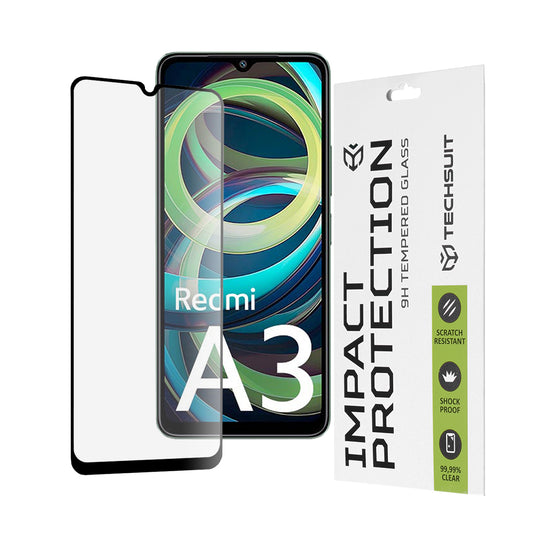Techsuit schermbeschermfolie voor Xiaomi Redmi A3x / A3, gehard glas, full glue, 111D, zwart