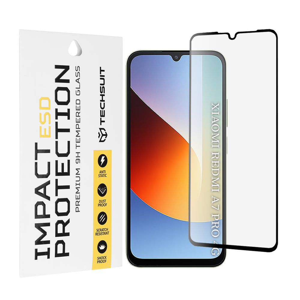 Techsuit schermbeschermfolie voor Xiaomi Redmi A7 Pro 4G, gehard glas, volledige lijm, zwart