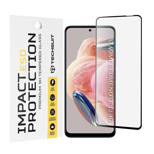 Techsuit schermbeschermfolie voor Xiaomi Redmi Note 12 4G / Note 12 5G / Poco X5, gehard glas, full glue, zwart