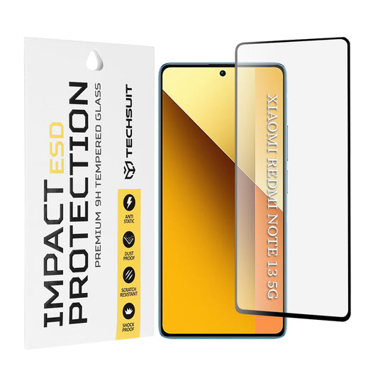 Techsuit schermbeschermfolie voor Xiaomi Redmi Note 13 5G, gehard glas, volledige lijm, zwart